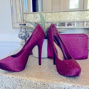 Magenta pink bling sparkle heels 7.5 & purse